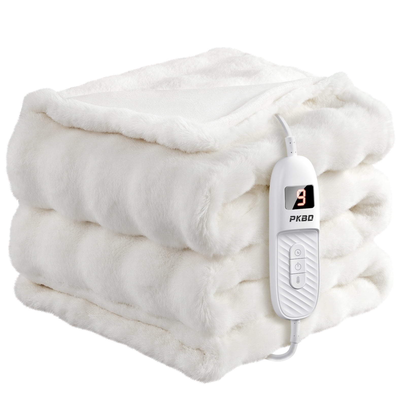 Alupssuc Electric Heated Throw Blanket, Faux Rabbit Fur Heated Blanket with 9 Heating Settings and Up to 9H Auto Off Timer, LED Display, 50 x 60 Inch