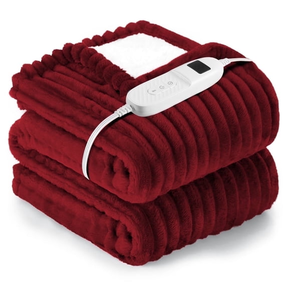 Heated Electric Throw Blanket, 50"x60", 6 Heat Levels, Auto-Off Timer, Machine Washable, Red