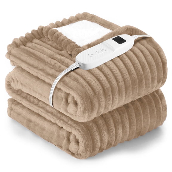 Heated Electric Throw Blanket, 50"x60", 6 Heat Levels, Auto-Off Timer, Machine Washable, Brown