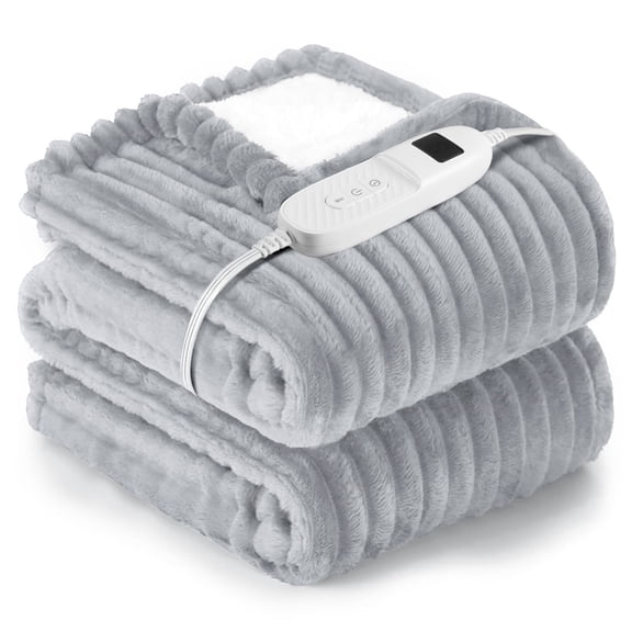 Heated Electric Throw Blanket, 50"x60", 6 Heat Levels, Auto-Off Timer, Machine Washable, Gray