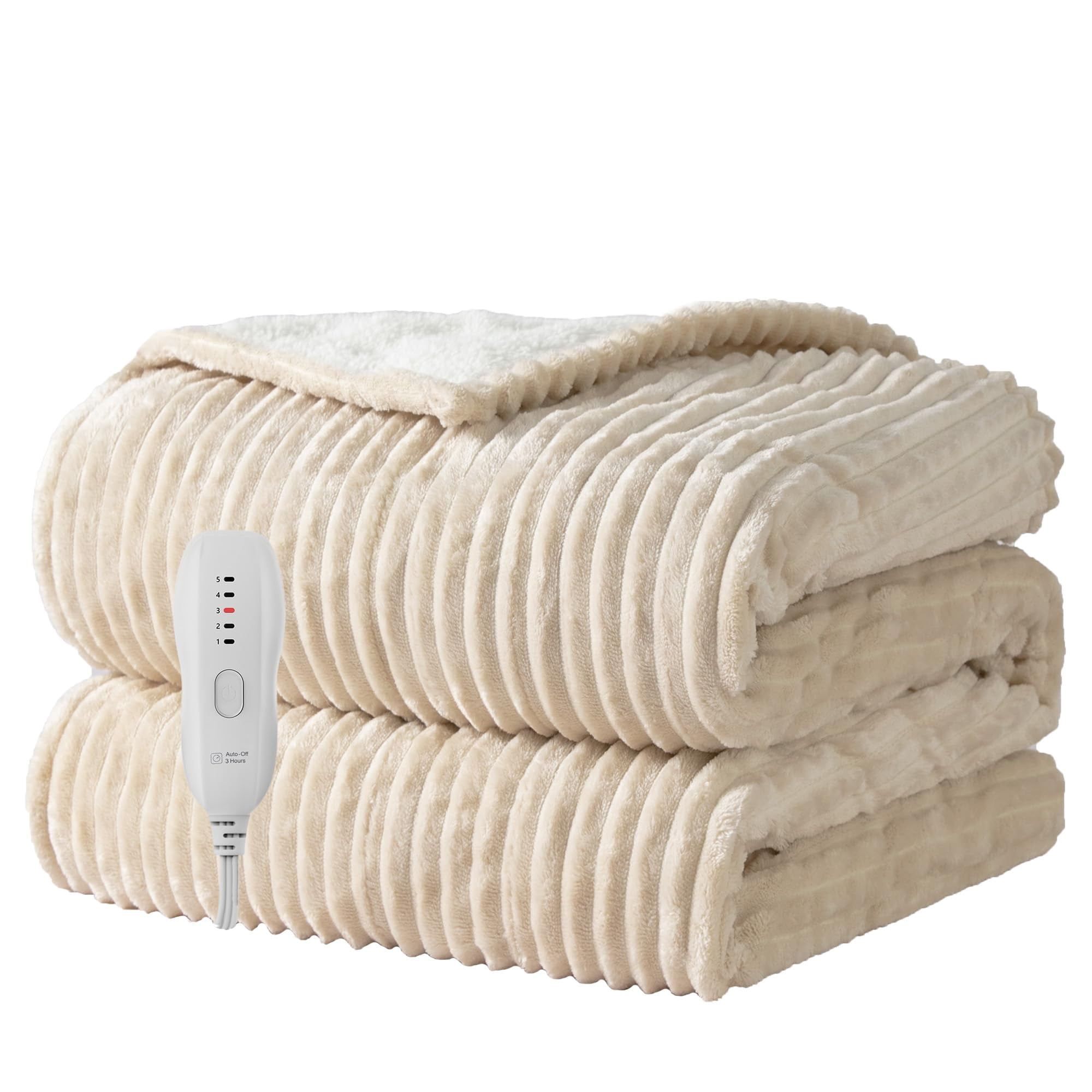 Heated Blanket Electric Throw 50"x60"-heating With 5 Heat Settings-3 Hours Auto Off Etl Certified Machine Washable (beige)