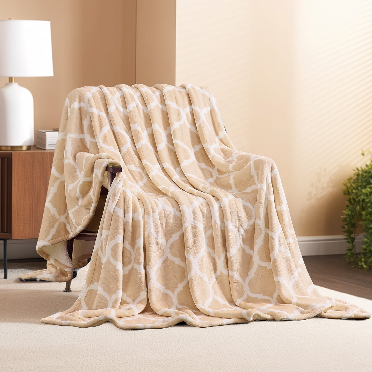 Heated Blanket Electric Throw 50X60, Heating Throw with 10 Levels 8 Hours Auto Off, Beige Soft Cozy Flannel Blanket Winter Warmer, Heated Protection ETL Certification Keep Warming in Home