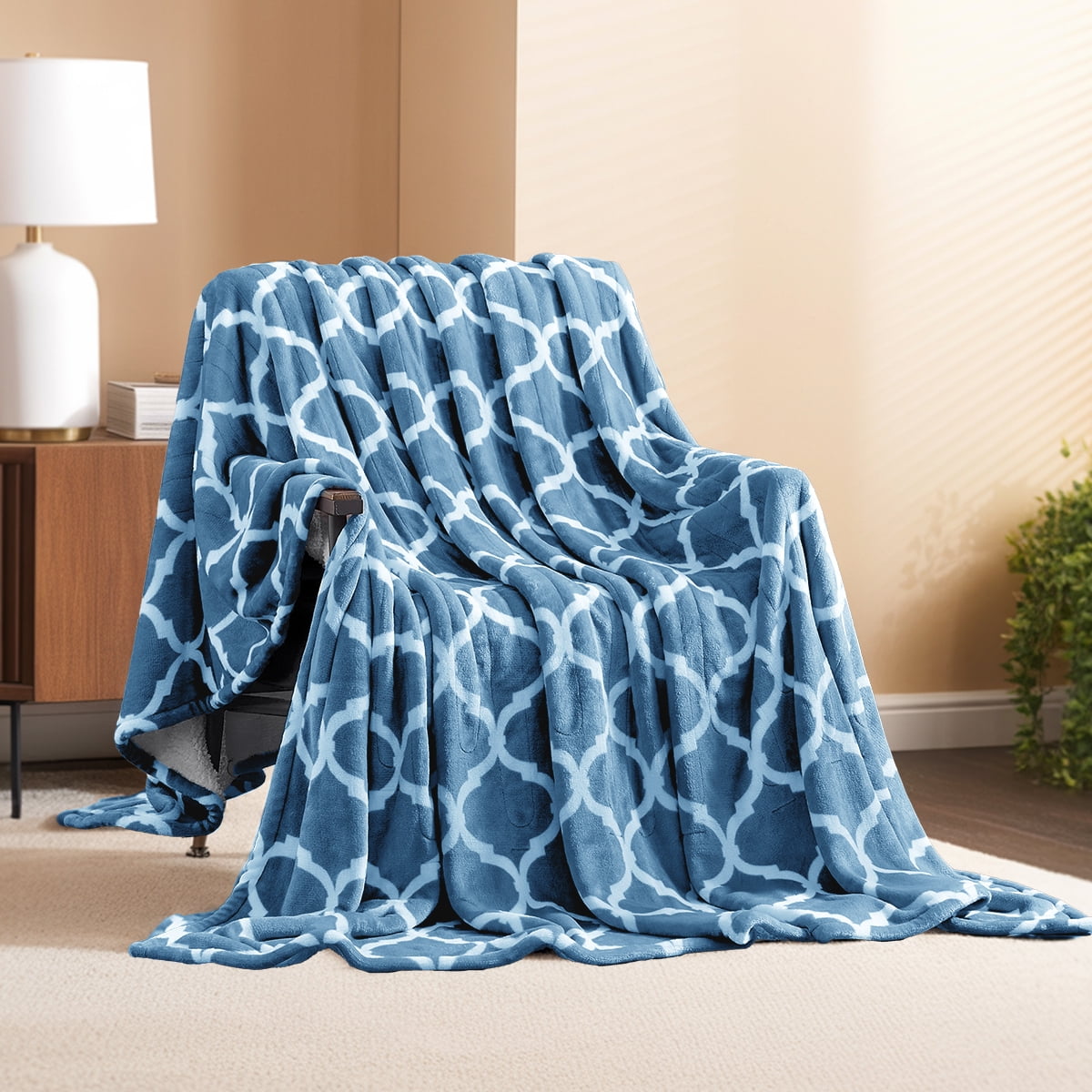 Heated Blanket Electric Throw 50X60, Heating Throw with 10 Levels 8 Hours Auto Off, Blue Soft Cozy Flannel Blanket Winter Warmer, Heated Protection ETL Certification Keep Warming in Home