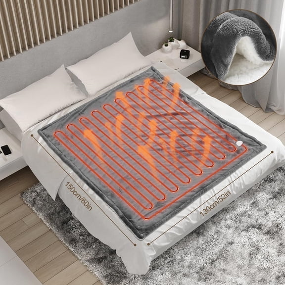 Heated Blanket Electric Throw 52"X60",Electric Blanket with Foot Pocket,6 Heat Settings & 1-10 Hours Time Settings Auto-Off,Machine Washable Heating Blanket for Home and Office (Gray)