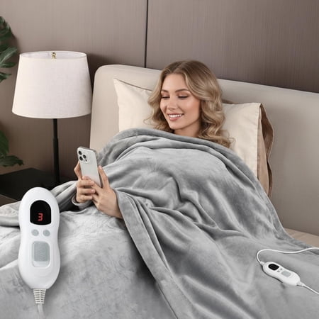 Heated Blanket Electric Throw 60"x84", 8lbs Thick Flannel Heating Blanket, 6 Heat Levels & 9 Hours Auto Off, Machine Washable Overheated Protection Electric Quilt for Couch, Bed, Sofa (Gray)