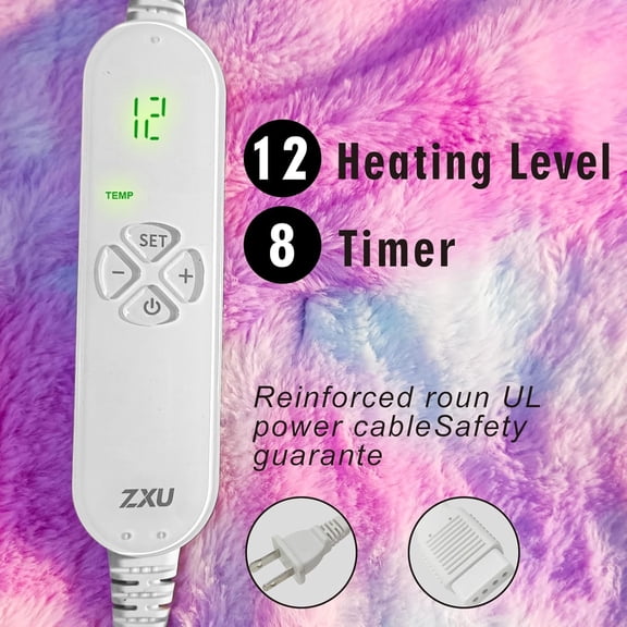 Heated Blanket Electric Throw Blanket, Plush & Sherpa Heating Blanket, 50" x 60" Warming Blanket, 12 Heating Levels & 1-24 Hours Auto Off, Machine Washable, Pink