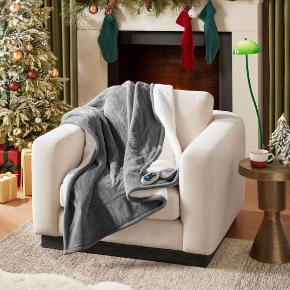 Heated Blanket, Electric Throw Blanket, Soft, Warm, Reversible Plush - Heating Blanket Throw, 3 Heat Settings, 2 hr Auto Shut Off, Machine Washable, Oversized 60 in x 70 in, Grey