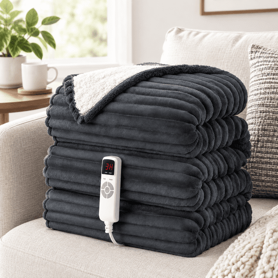 Heated Blanket Electric Throw Heating With 9 Levels And 10-hour Timer ...