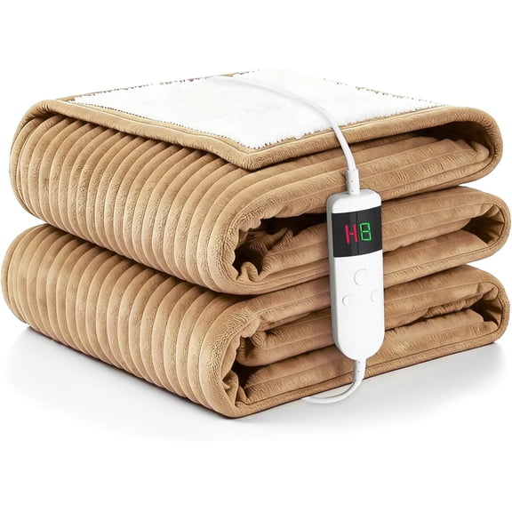 Heated Blanket Electric Throw, Soft Flannel Heating Blanket with 8 Hours Auto Off 10 Fast Heating Levels Machine Washable Sherpa Heated Blanket with Overheating Protection
