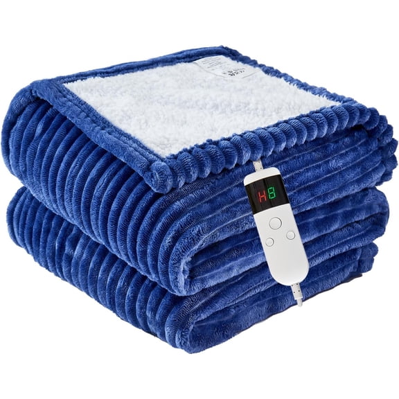 Heated Blanket Electric Throw, Soft Flannel Heating with 8 Hours Auto Off 10 Fast Levels Machine Washable Sherpa Overheating Protection