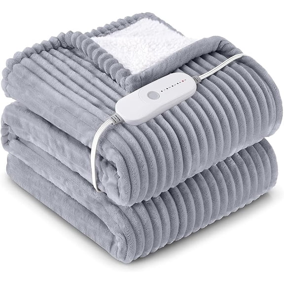 Heated Blanket Electric Throw, Soft Flannel Sherpa Heater 5 Heat Settings and 3