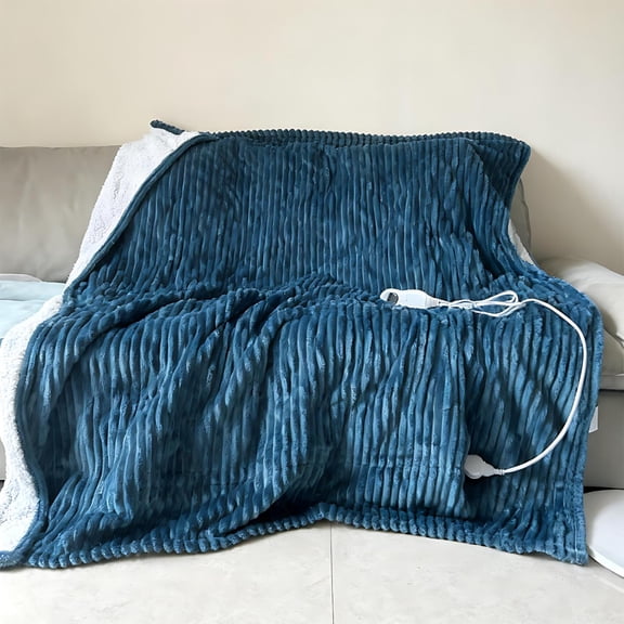 Heated Blanket Electric Throw - Soft Ribbed Flannel Sherpa Electric Blanket, Heating with 4 Time Settings, 6 Heat Settings, ETL Certification, Winter Gift (50x60 inches, Peacock Blue)