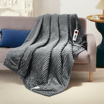Heated Blanket Electric Twin 62"x84" - Soft Ribbed Flannel Heated Blanket with 6 Heating Levels & 20 Time Settings, Grey
