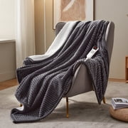 BEARKISS Heated Blanket Electric Throw Size 50"x60", ETL Certified 250g Flannel & 200g Sherpa, 9 Heat Levels 1-10H Timer, Dark Grey