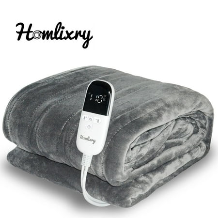 Heated Blanket, Homlixry 72x84" Electric Blankets Full Size Flannel Blanket with Infinitely Heating Adjustable Levels & 1-12H Auto-Off, Machine Washable, Gray