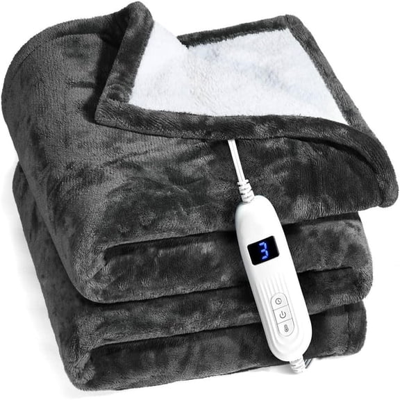 Heated Blanket, Machine Washable Extremely Soft & Comfortable Electric Blanket Throw Fast Heating with Hand Controller 10 Heating Settings & auto Shut-Off (Gray, 50 x 60)