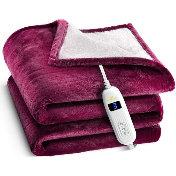 Heated Blanket, Machine Washable Extremely Soft & Comfortable Electric Blanket Throw Fast Heating with Hand Controller 10 Heating Settings & auto Shut-Off (Red, 50 x 60)