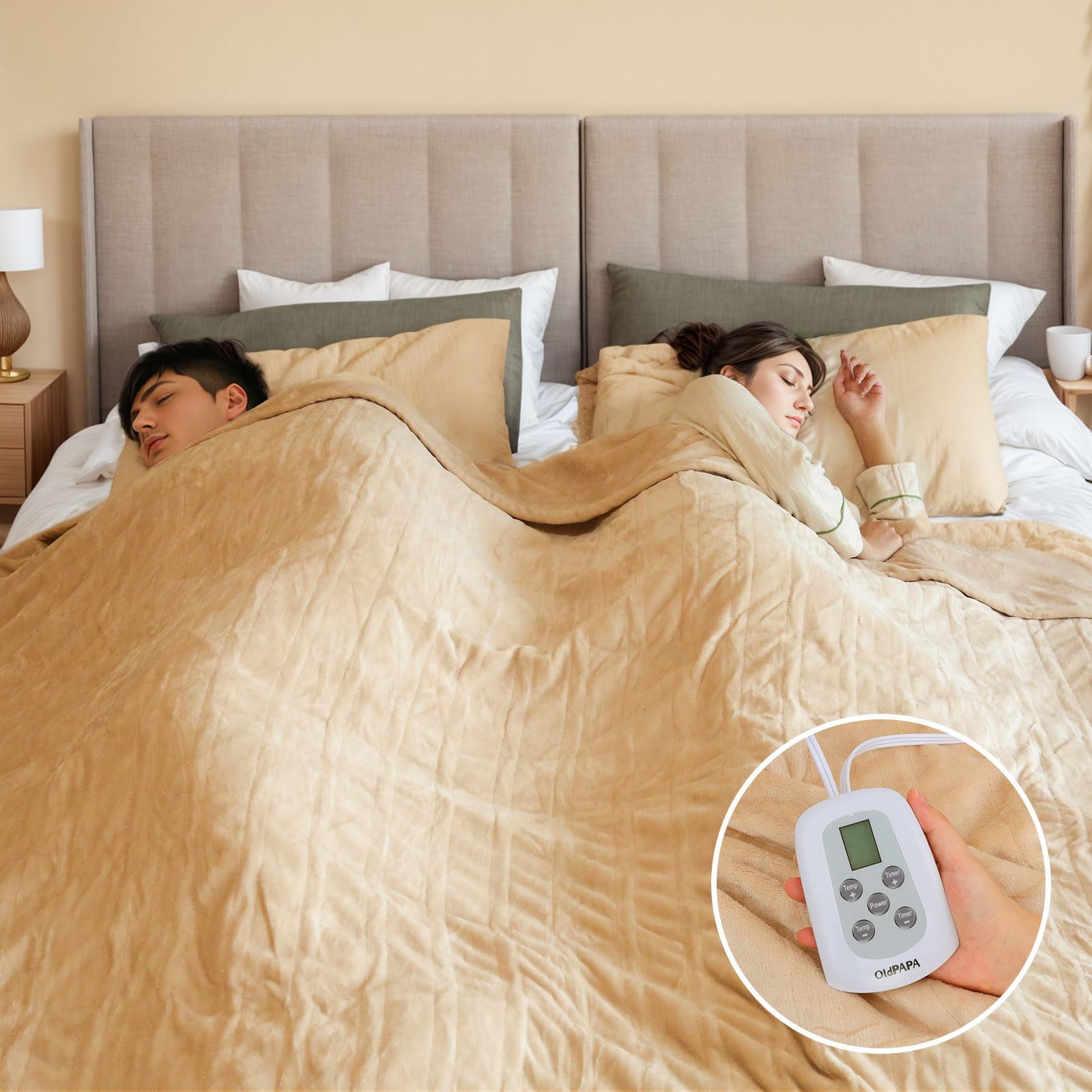 Heated Blanket Queen Size 84"x90", Dual Control Cozy Flannel Electric