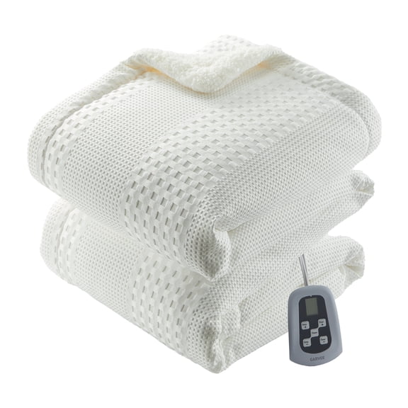 Heated Blanket Queen Size Dual Control Electric Throw, 9 Heat Settings 1-12H Auto-Off Timer Machine Washable Sherpa Waffle