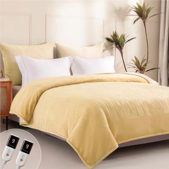 Heated Blanket Queen Size - Dual Controllers Electric Blanket Queen with 9 Heat Settings & 10 Hour Auto Off,Overheat Protection,Machine Washable 84"x90"(Cheesy Yellow)