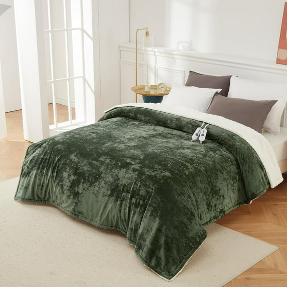 Heated Blanket Queen Size Dual Controls, Electric Blanket Queen with 4 Heat Settings & 10H Auto Off, Velvet Soft Fast Heating Blanket, Machine Washable, 84 in x 90",Green