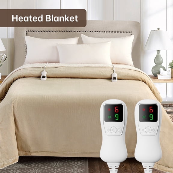 Heated Blanket Queen Size, Washable Heated Blanket Electric, Electric Blanket, Beige, 84" x 90", Blanket Warmer Heating blanket Heat Warming Blanket Electric Blanket Heater