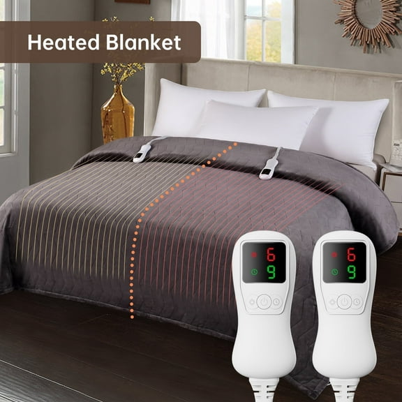 Heated Blanket Queen Size, Washable Heated Blanket Electric, Electric Blanket, Charcoal Gray, 84" x 90", Blanket Warmer Heating blanket Heat Warming Blanket Electric Blanket Heater