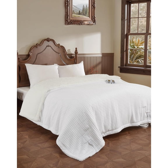 Heated Blanket Queen Size with LCD Dual Controller, Waffle Weave Fast Heating Electric Blankets, 10 Heat Levels & 1-12H Time Settings, ETL Certified, Machine Washable, Off White, 84" x 90"