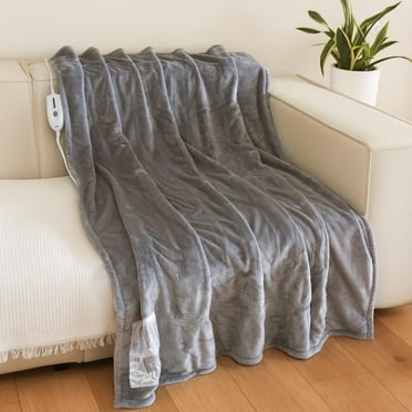 Heated Blanket Throw 50"x60", Cozy Flannel Electric Throws with 4 Fast Heating Levels, 4H Auto Shut-Off, ETL Certified- Soft Heated Lap Blankets for Home Office Use- Machine Washable, Grey