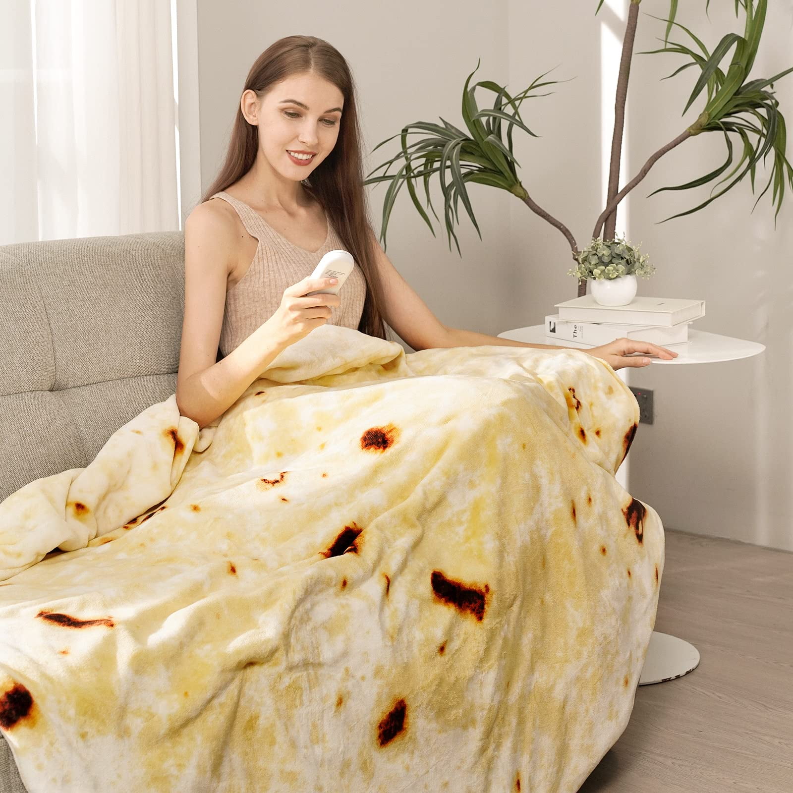 Heated Blanket Throw 60" x 60" Round Electric Blanket Double Sided Ultra Thick Flannel, 5 Heat