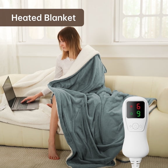 Heated Blanket Throw Size, Washable Heated Throw Blanket Electric, Electric Throw Blanket, Light Gray, 50" x 60", Blanket Warmer Heating blanket Heat Warming Blanket Electric Blanket Throw Heater