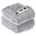 thumbnail image 1 of Heated Blanket Electric Throw Striped Flannel Blanket 50"x60" Electric Blanket with 6 Heat Settings 8 Hour Timer Auto Shut Off, Grey, 1 of 6