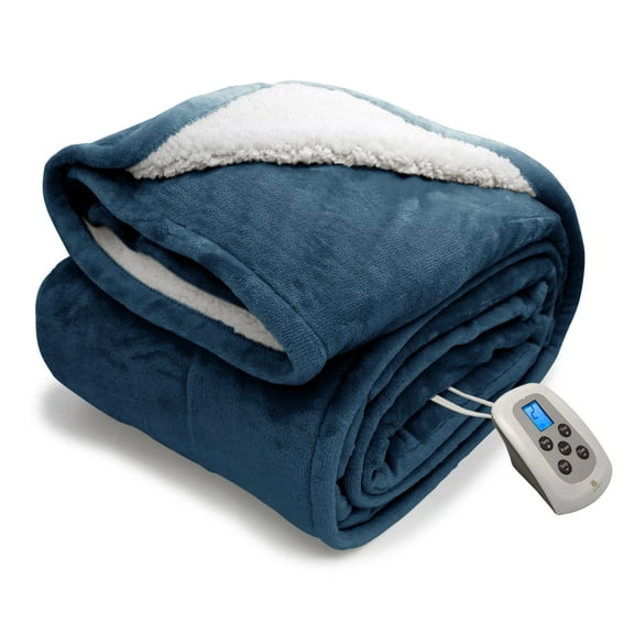 Heated Blanket Twin Navy Electric Blanket Throw with 10 Heat Settings/Safety 10 Hours Auto-Off Dual Controllers 62"x84"