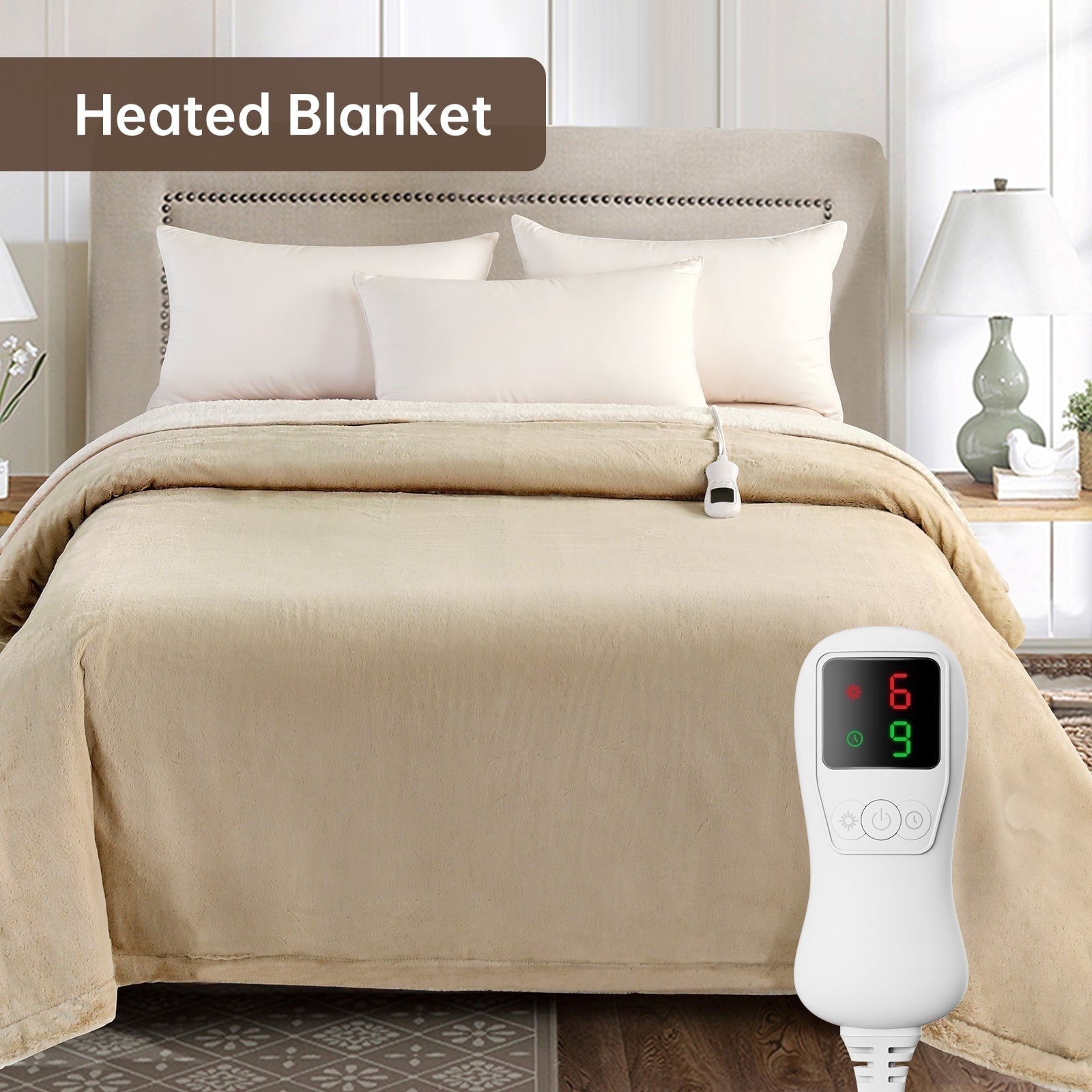 Heated Blanket Twin Size, Washable Heated Blanket Electric, Electric Blanket, Beige, 62" x 84", Blanket Warmer Heating blanket Heat Warming Blanket Electric Blanke Heater