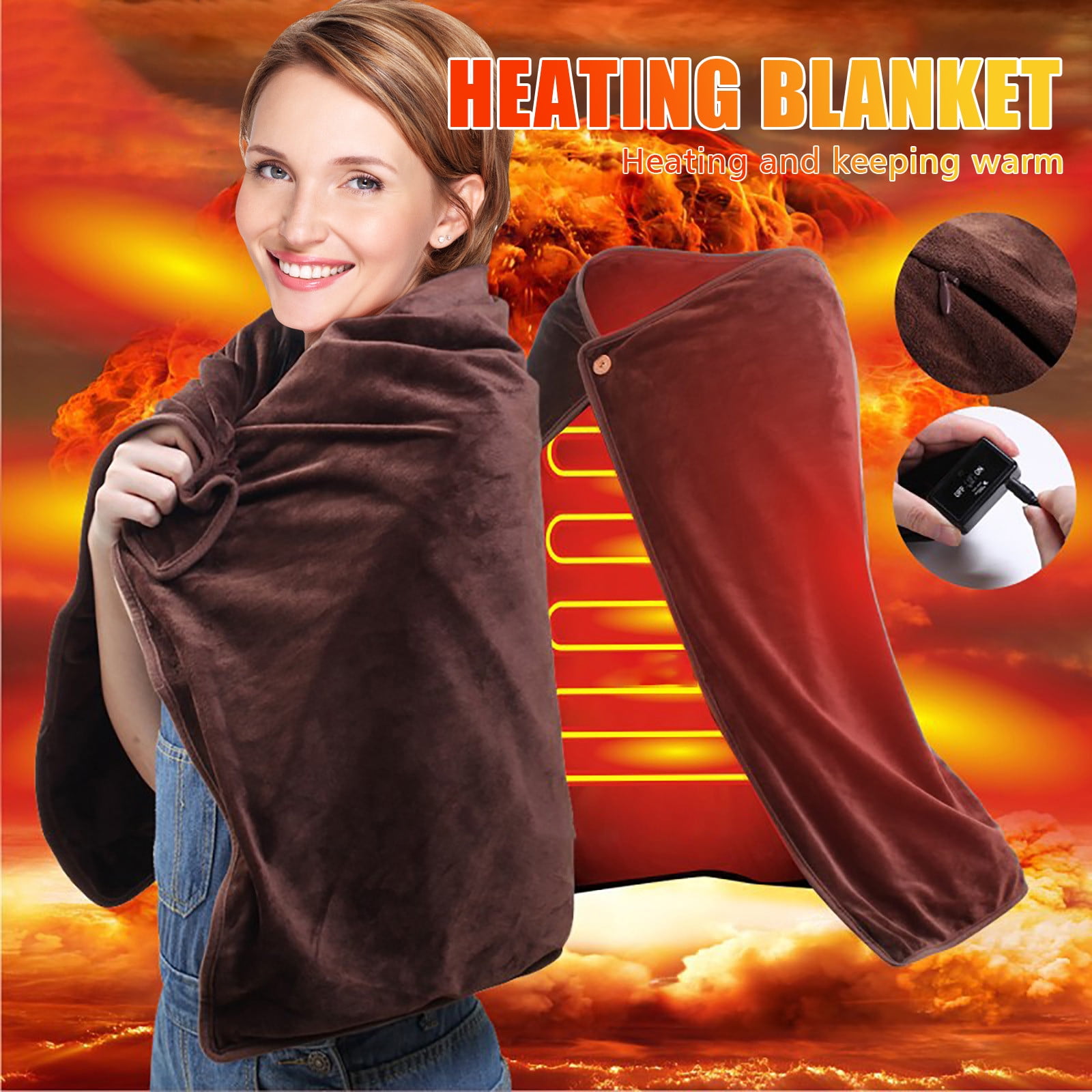 Heated Blanket USB Heated Shawl Electric Heated Blanket Plush Flannel