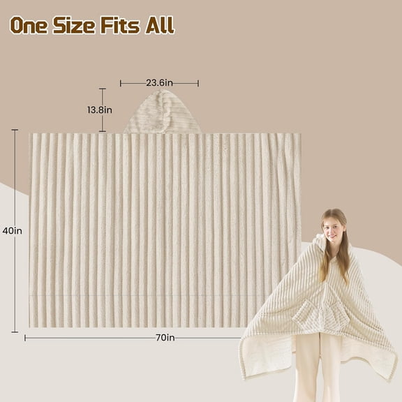 Heated Blanket Wearable Electric Blanket with Hood and Pockets, Heating Throw Blanket, Electric Heated Wrap Shawl with 6 Heating Levels & 12 Hours Timer Setting, Machine Washable(40''x70'', Beige)