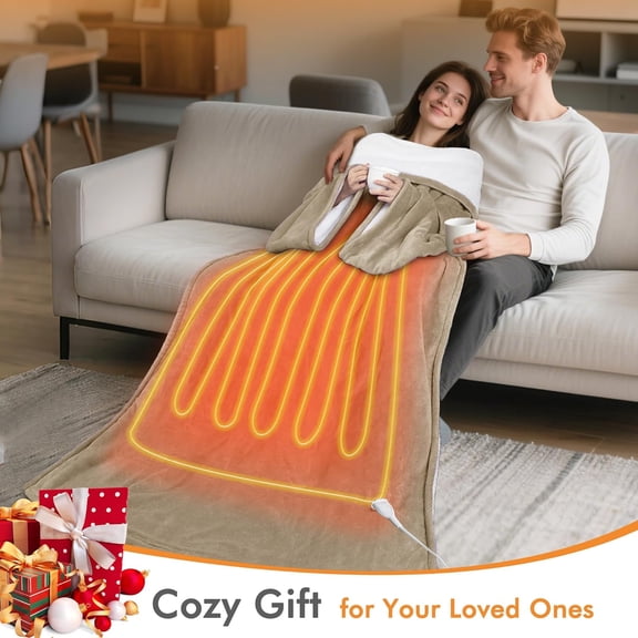 Heated Blanket, Wearable Electric Blanket, Sherpa Heating Blanket, Electric Throw Blanket for 5 Heating Levels, Gifts for Mom, Grandma, Men, Camel
