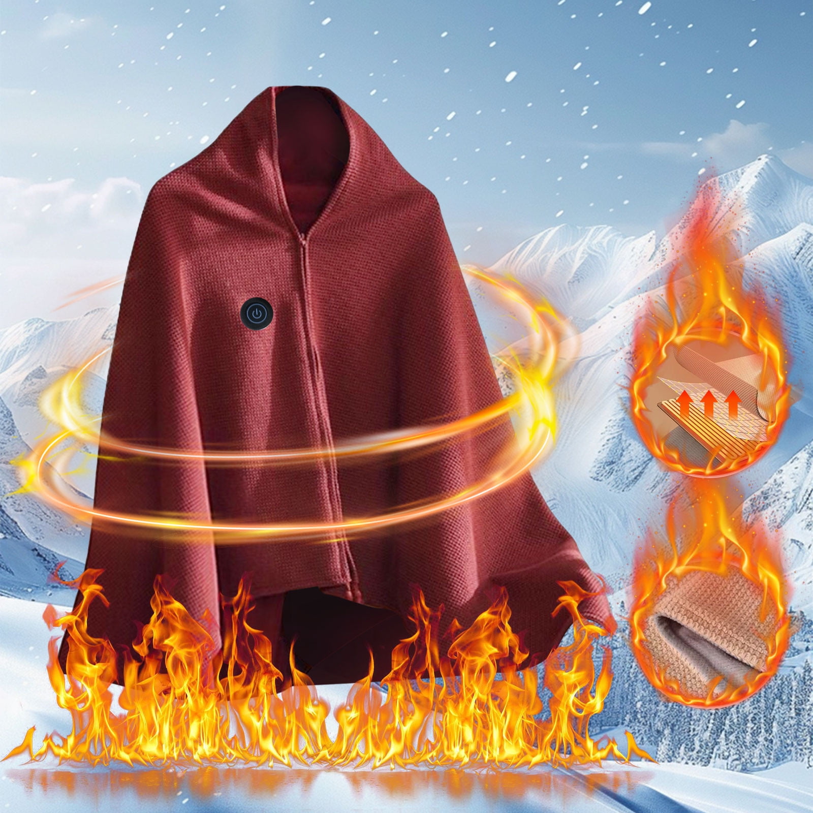 Heated Blanket Wearable Heating Shawl with Zipper, Portable Soft Warm Throw Wrap, Adjustable Heat, Cozy Gift for Women & Men Valentine’s Day