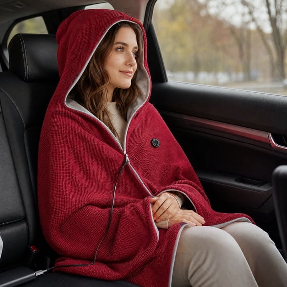 Heated Blanket for Women, USB Wearable Heated Shawl Wrap with Hood and Zipper, Soft Fleece Lining Heating Poncho for Home Office Travel Outdoor Use, Winter Holiday Gift