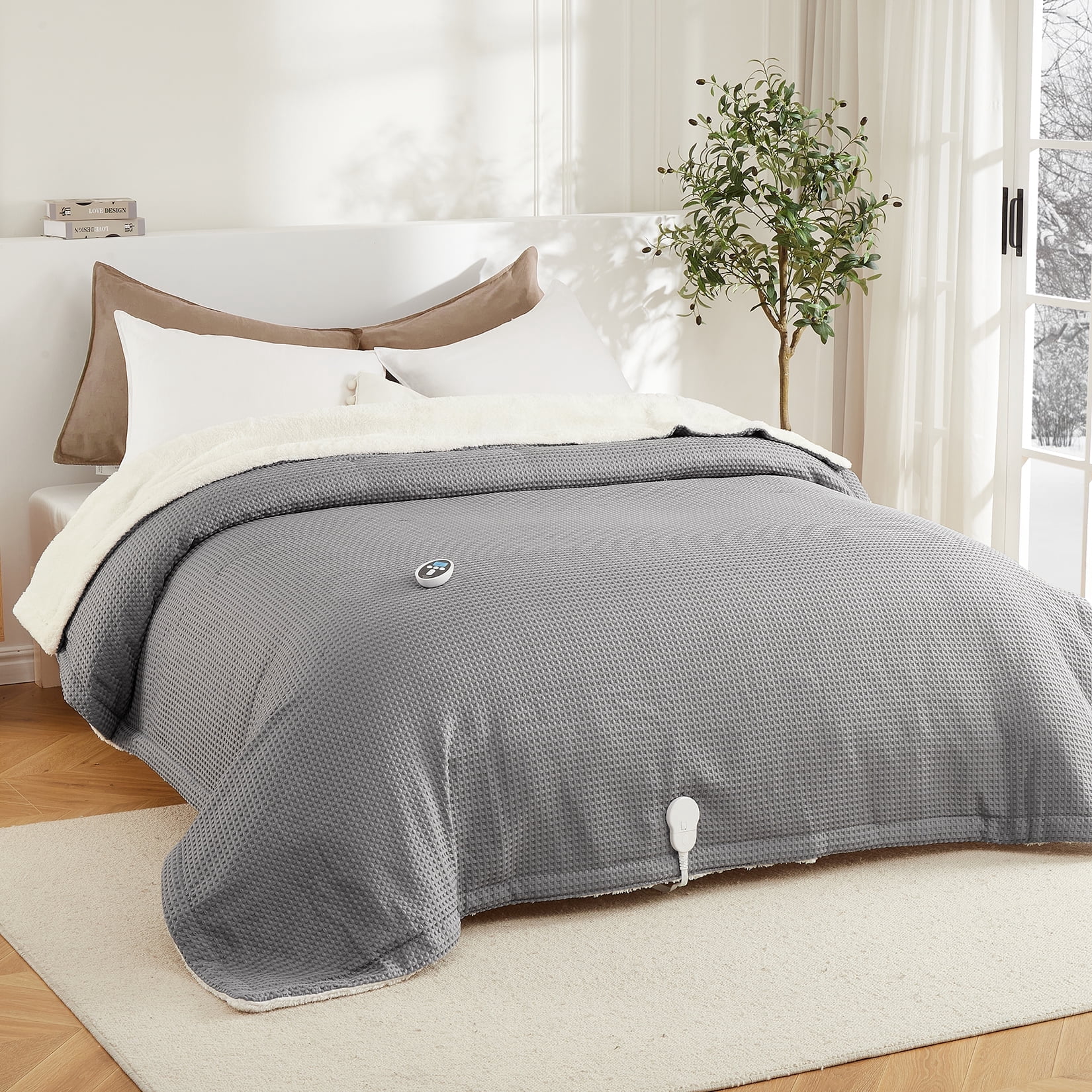 Heated Blanket with Wireless LCD Controller, 90" x 100" King Size Waffle Electric Blankets, Machine Washable Heated Blanket , ETL Certified, Gray