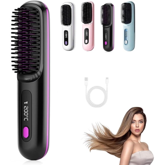 Heated Brush for Short Hair, 3 Heat Settings & LED Screen&USB Rechargeable, Lightweight Portable, for Hairs Styling Travel,Home