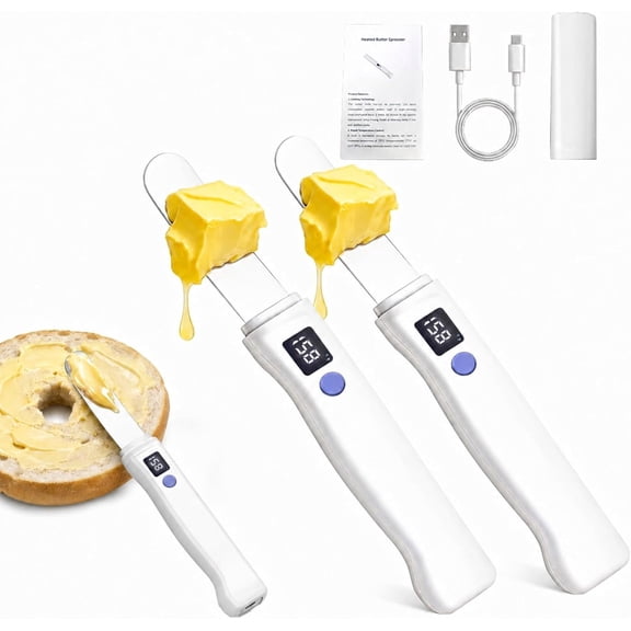 Heated Butter Knife, Electric Butter Spreader with 2 Temperature Settings (131°F & 158°F), Stainless Steel Fast Heating Butter Spreader (2PC)