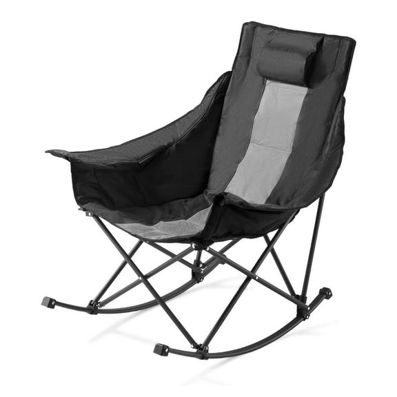 Heated Camping Chair, 3 Heating Settings, Large-Sized Padded Folding Rocker, Heavy Duty Outdoor Lawn Chairs with Pocket & Cupholder, Support 225lbs, Portable Heated Chair for Sports Winter Use