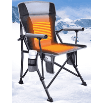 Heated Camping Chair for Adults, Fully Padded Heated Folding Chair with 3 Heat Levels, Heats Back and Seat, Rich Pockets, Heated Chairs Outdoor Sports, Support 300LBS - Batteries NOT Included - Gray