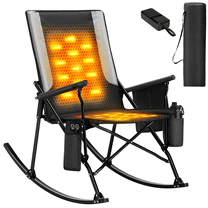 SPECSTAR 45W Padded Heated Rocking Camping Chair with 27000mAh Power Bank, Heated Oversized Portable Lawn Chair for Outdoor Sports, 3 Levels of Heat, Overheat Protection System, Black and Gray