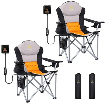 Heated Camping Chair, Heated Chair, Beach Chair, Folding Chair, Extra Wide & Thick Padding, Heavy Duty with Cooler Set of 2