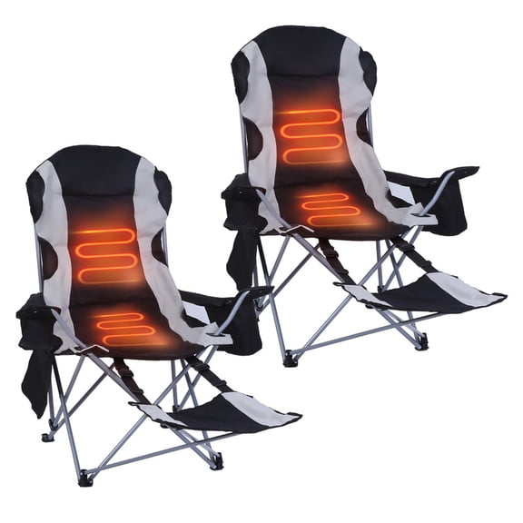 Heated Camping Chair with Footrest, Cooler Bag, Storage Pouch, and Power Bank for Relaxation and Outdoor Adventures (2-Pack)