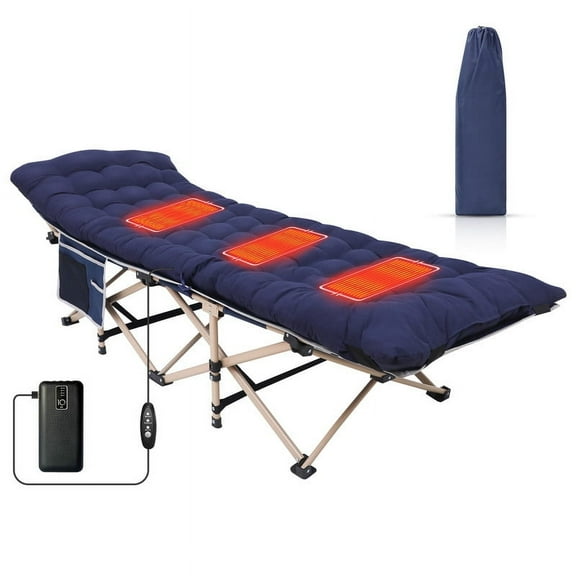 Camping Cots, Heated Camping Cots, Folding Cots with Mattress, Pillow, Carry Bag, Side Pocket Heavy Duty  500lb (Blue 1-Pack)