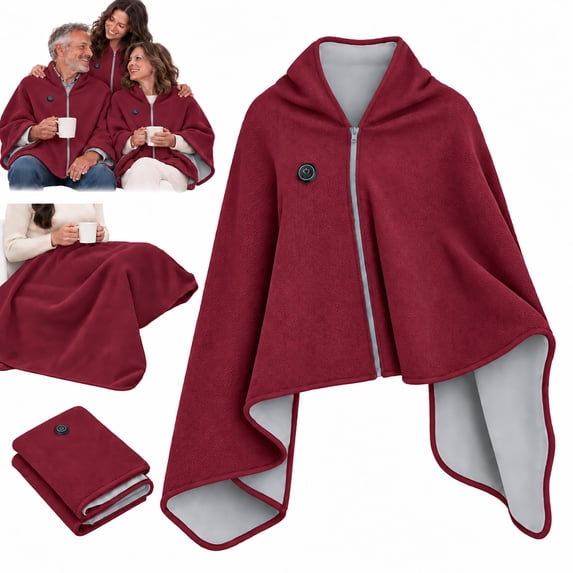 Heated Cape Wrap, USB Powered Wearable Thermal Blanket with Front ...