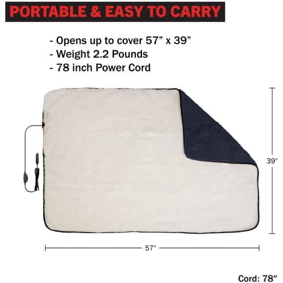Heated Car Blanket 2-Pack - 12V Heated Blanket for Car, RV or Camping - 57x39 Portable Electric Travel Throw - 2 Heat Levels - Tailgating Essentials (Blue)